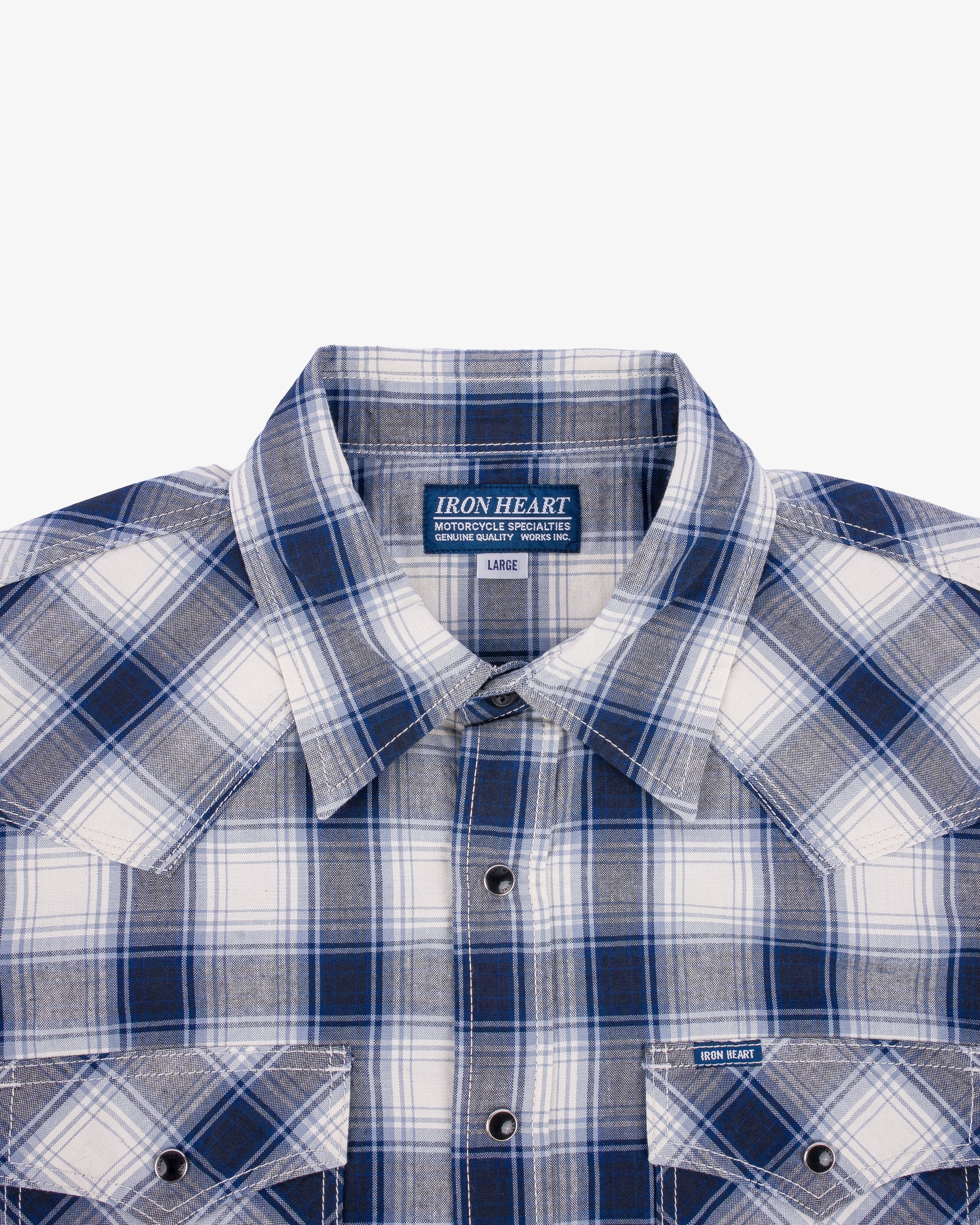 5OZ SELVEDGE SHORT SLEEVED MADRAS CHECK WESTERN SHIRT - BLUE - 7