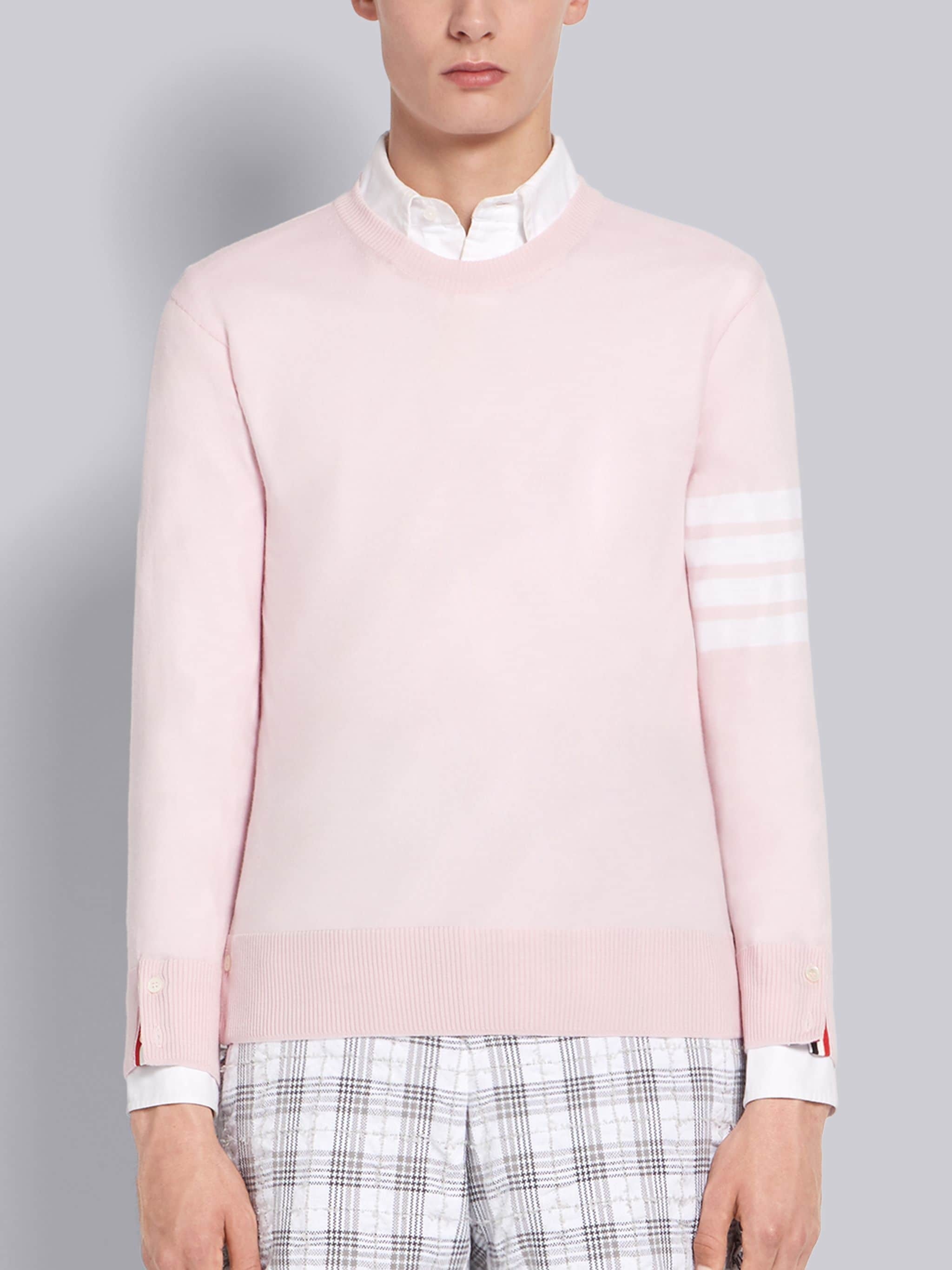 Pink Fully Fashioned Merino Knit Crew Neck Pullover - 1