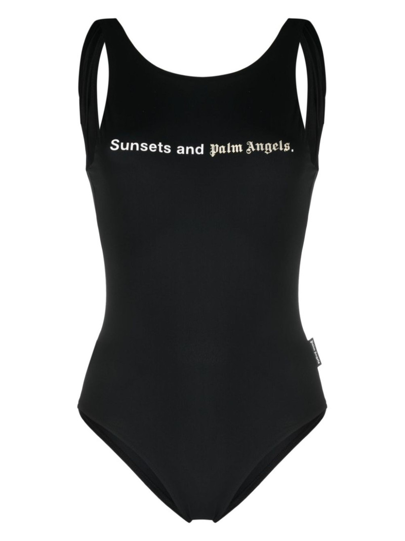 slogan-print low-back swimsuit 1