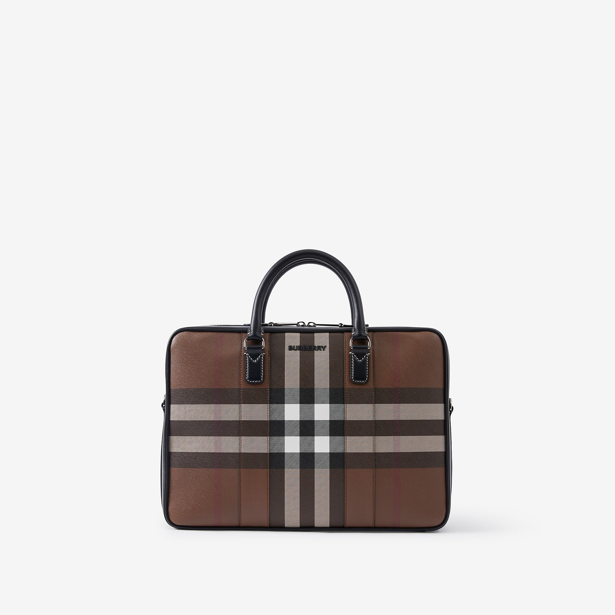 Check and Leather Briefcase - 1