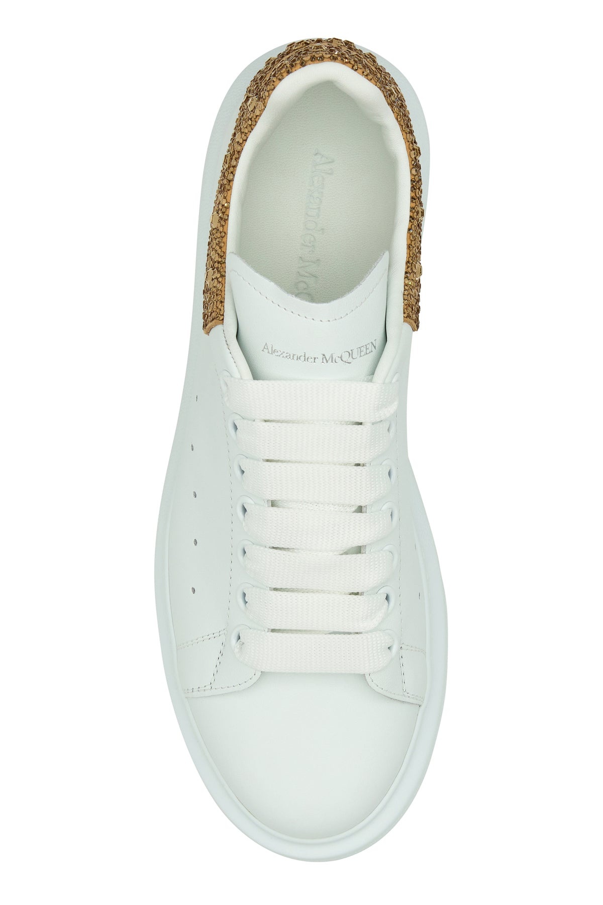 White leather sneakers with embellished suede heel - 4