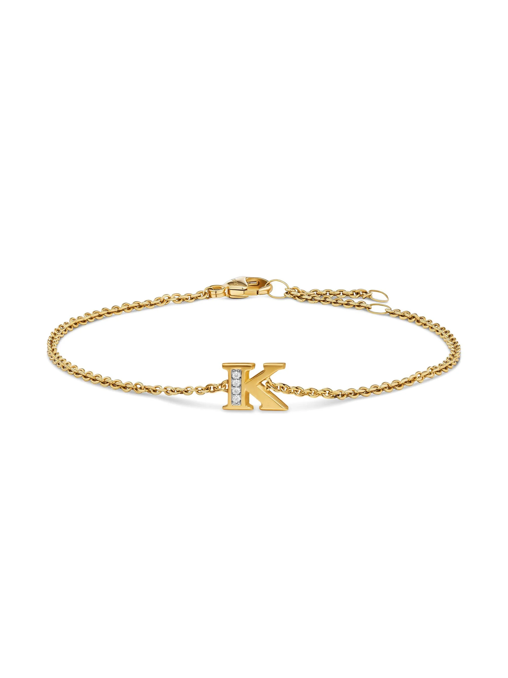 Women's Petite Pavé Initial Chain Bracelet in 18K Yellow Gold - Initial K - 1