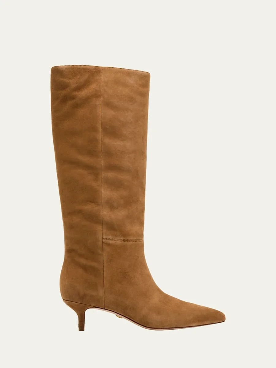 Lisa Suede Kitten-Heel Knee Boots - 1