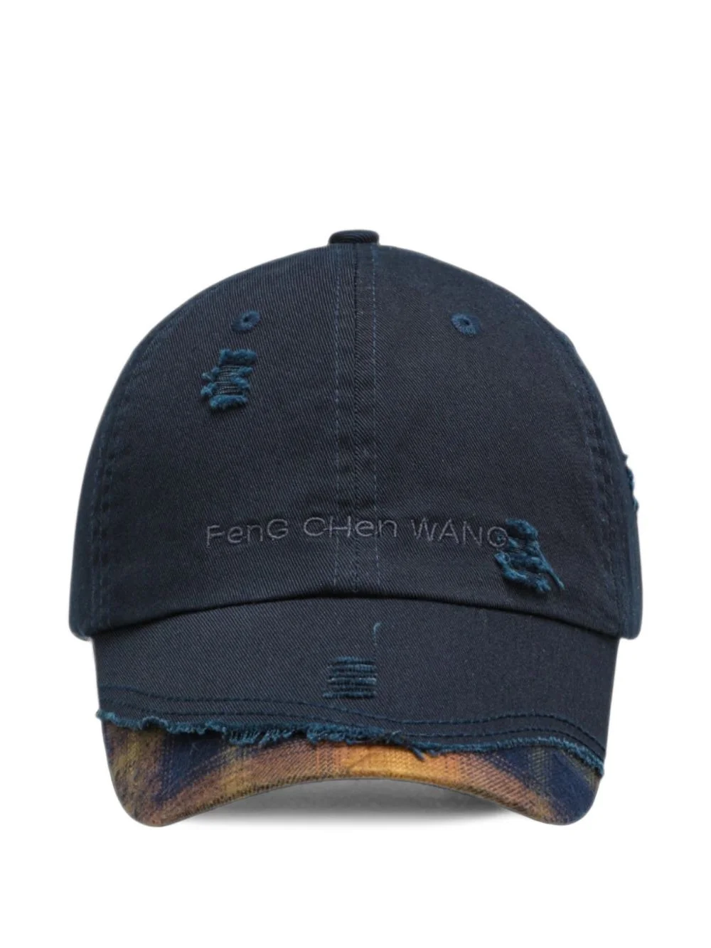 distressed plaid-panel baseball cap - 1