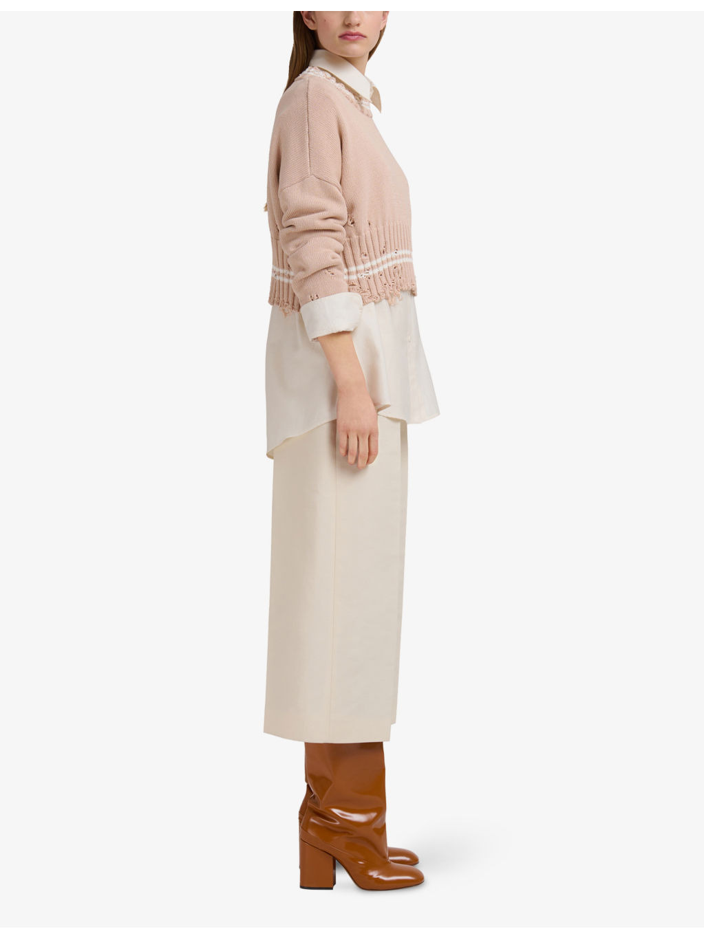 Distressed Cropped Cotton-Knit Jumper - 2