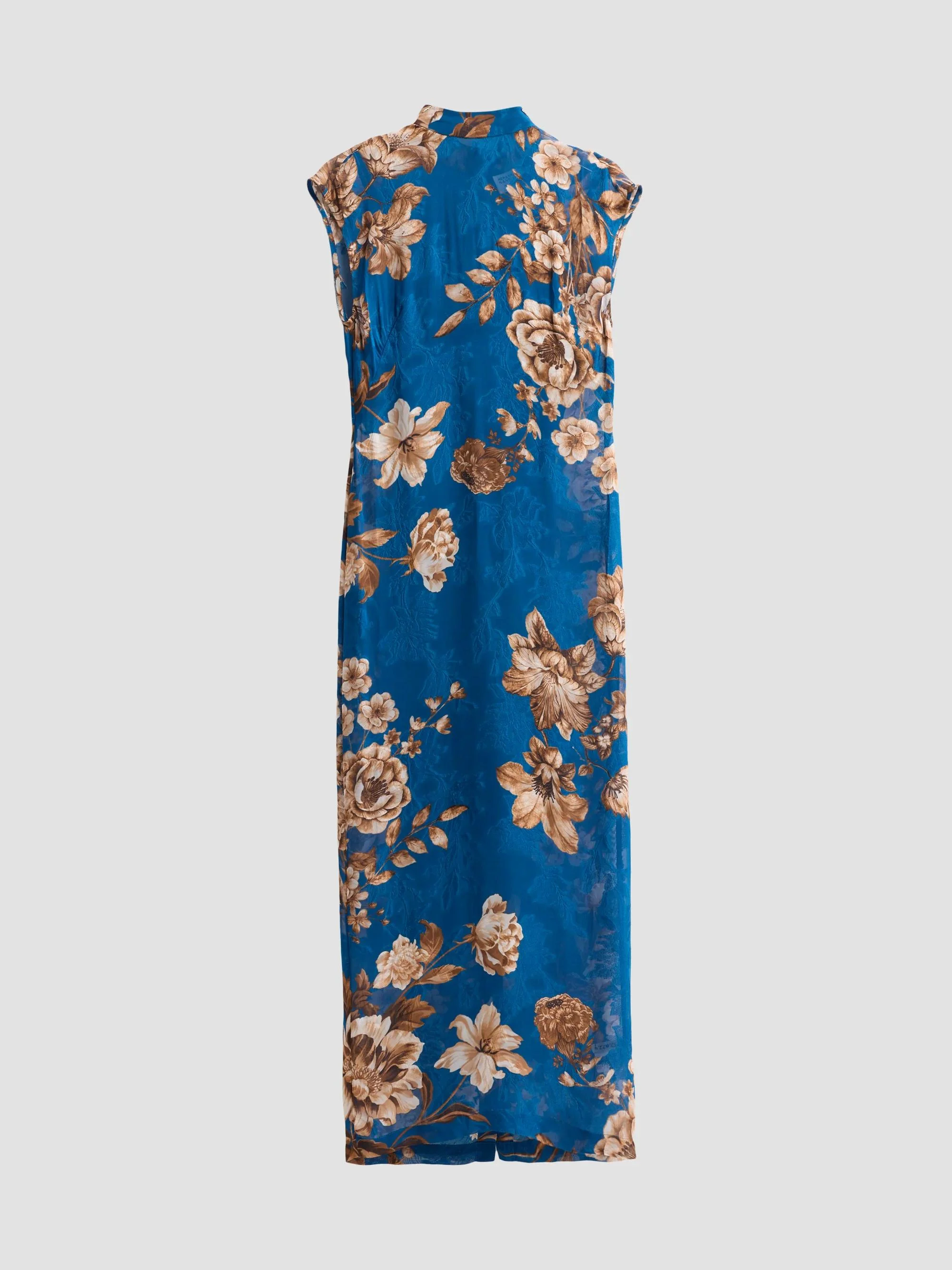 Women's Floral Sheath Midi Dress - Teal - 1