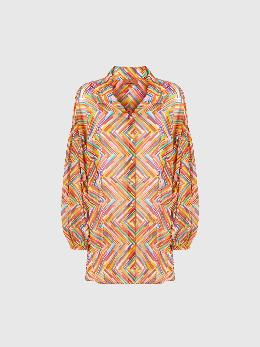 Oversized shirt in printed cotton and silk blend - 1