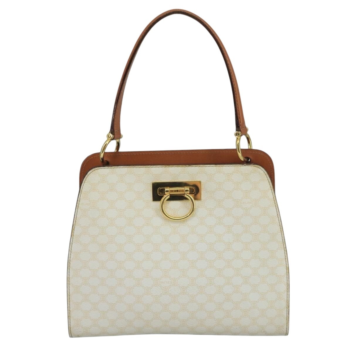 CELINE Macadam Canvas Hand Bag Pvc Leather White Gold - 3