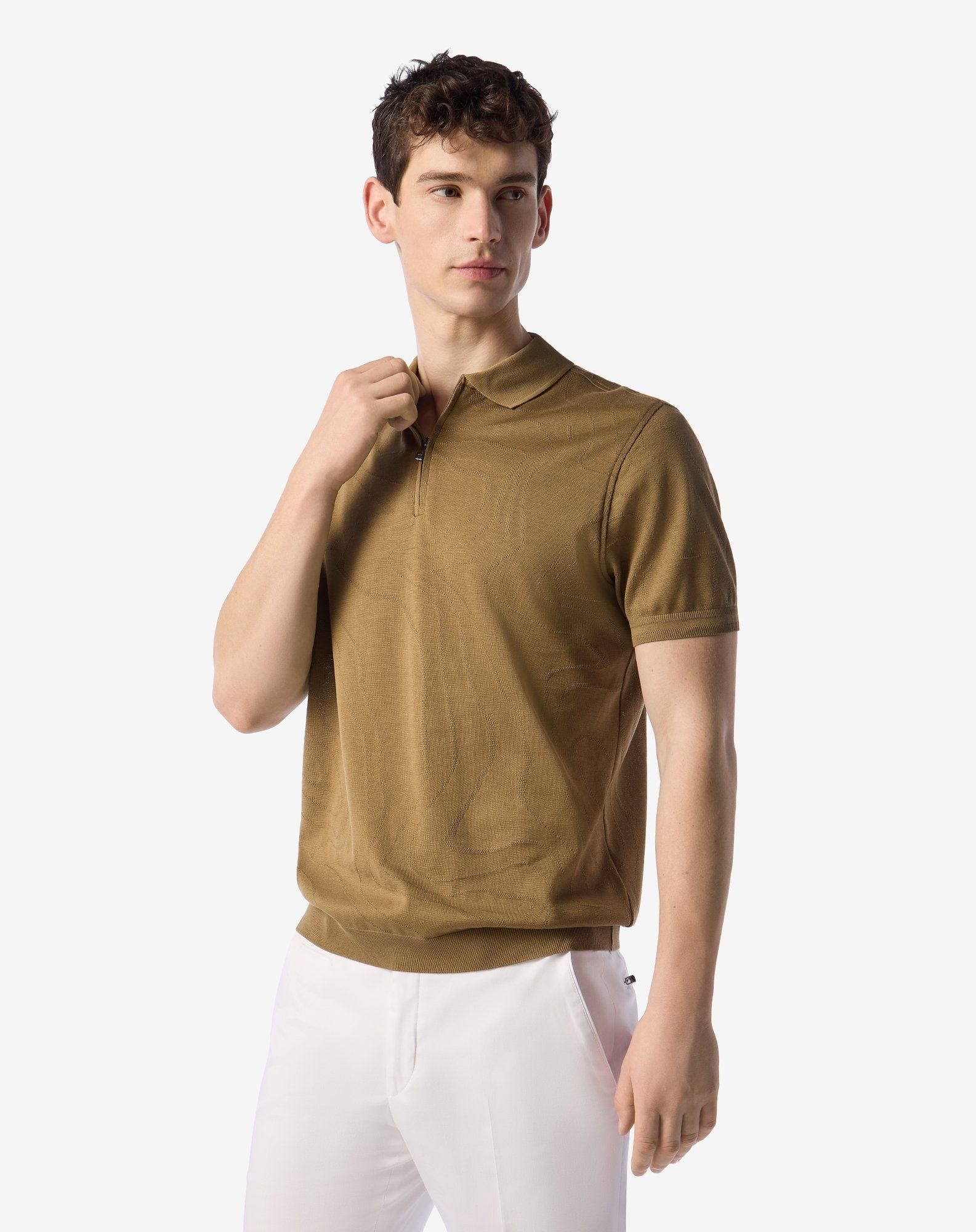 Mustard yellow lisle polo shirt with zip - 2