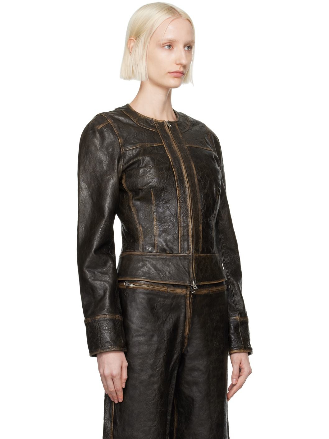Brown SLK Leather Jacket - 4
