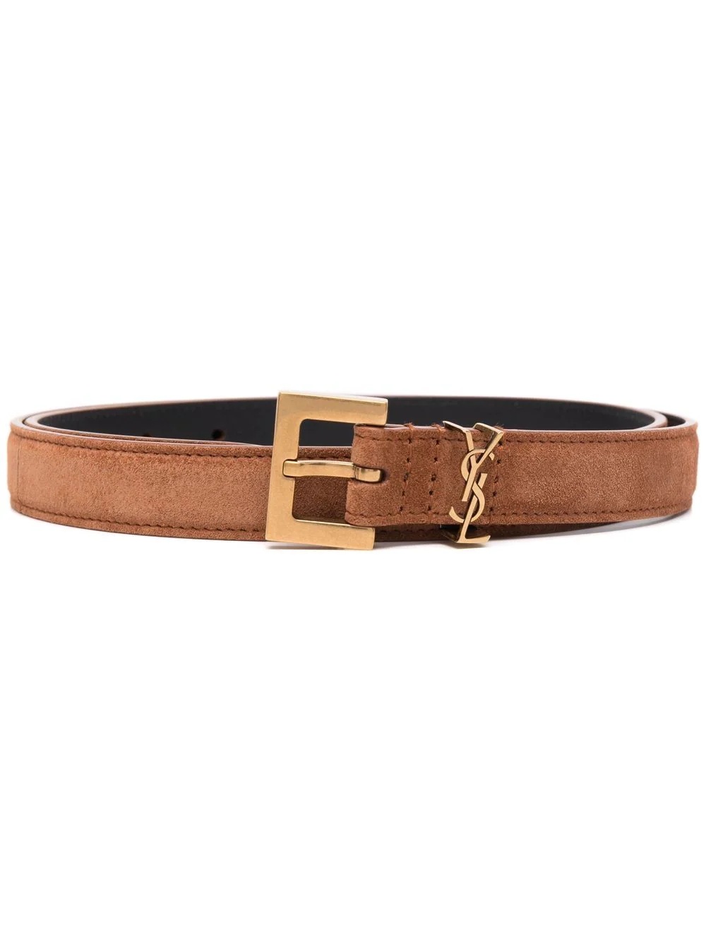 suede square-buckle monogram logo belt - 1