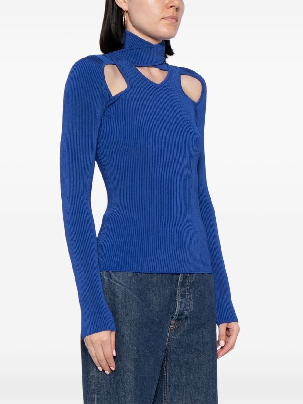 cut-out ribbed-knit jumper - 3