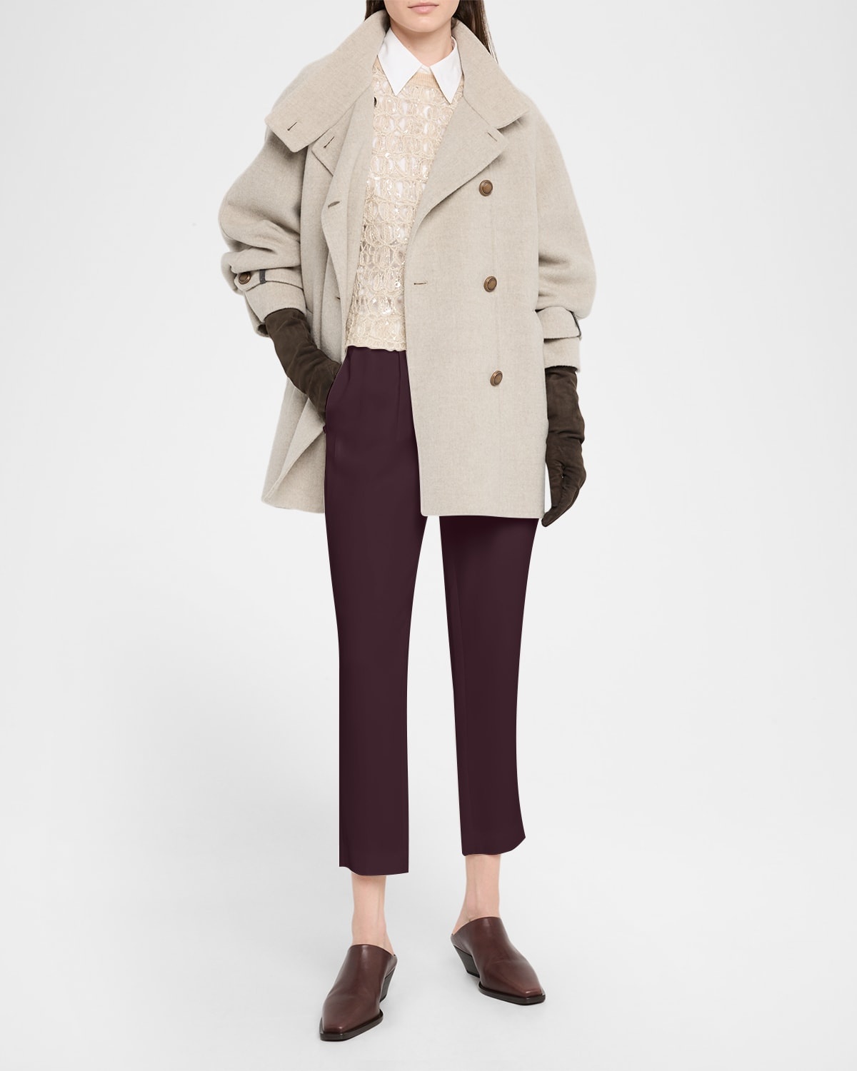 Silk Crepe Cady Tailored Straight-Leg Pull-On Pants - 2