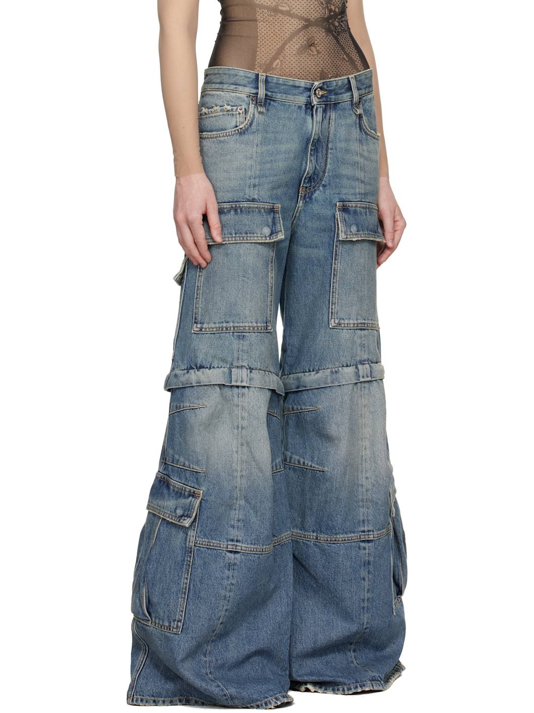 Blue Flared Cargo Jeans - 2