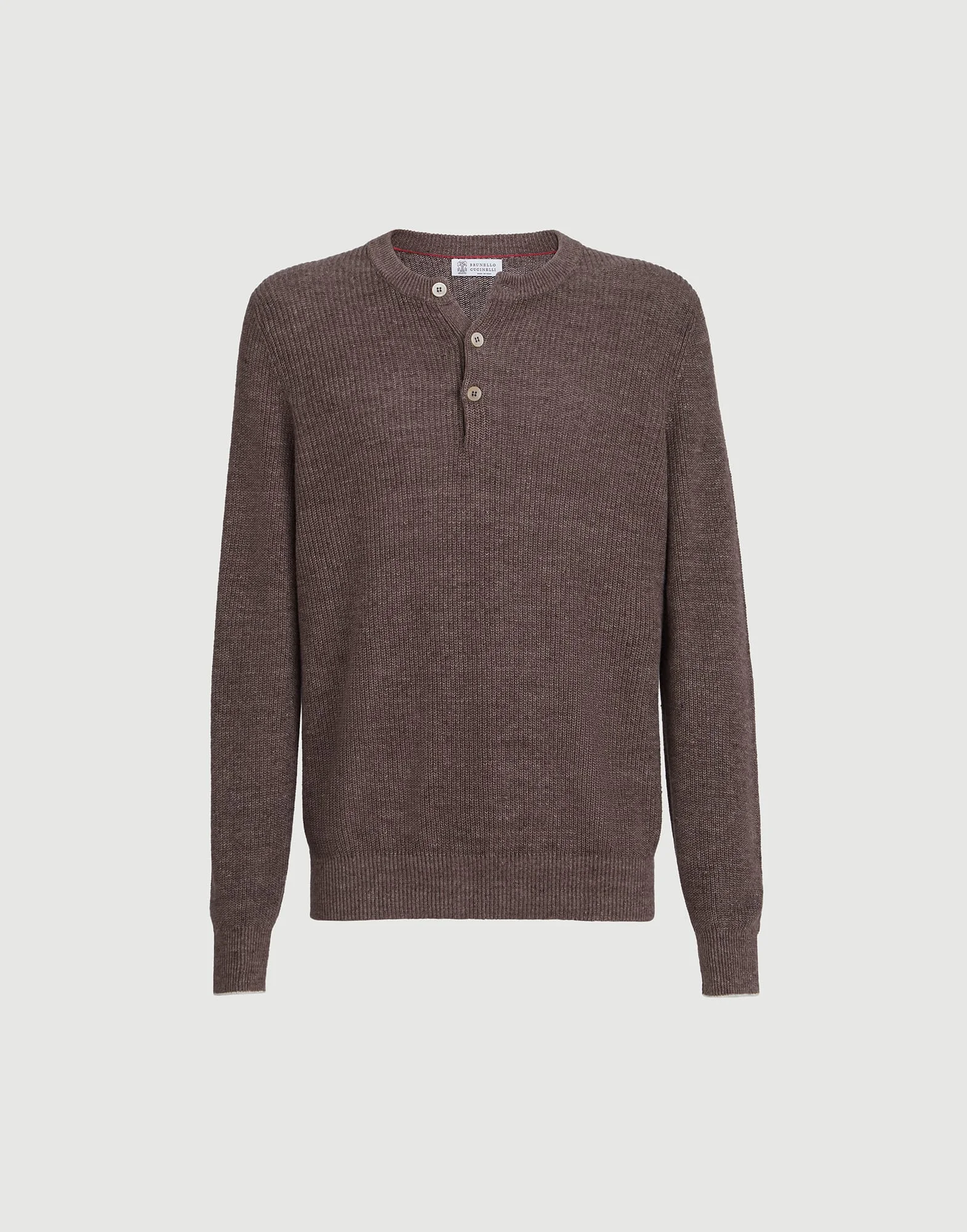 Cotton and linen half English rib knit sweater with Henley collar - 1