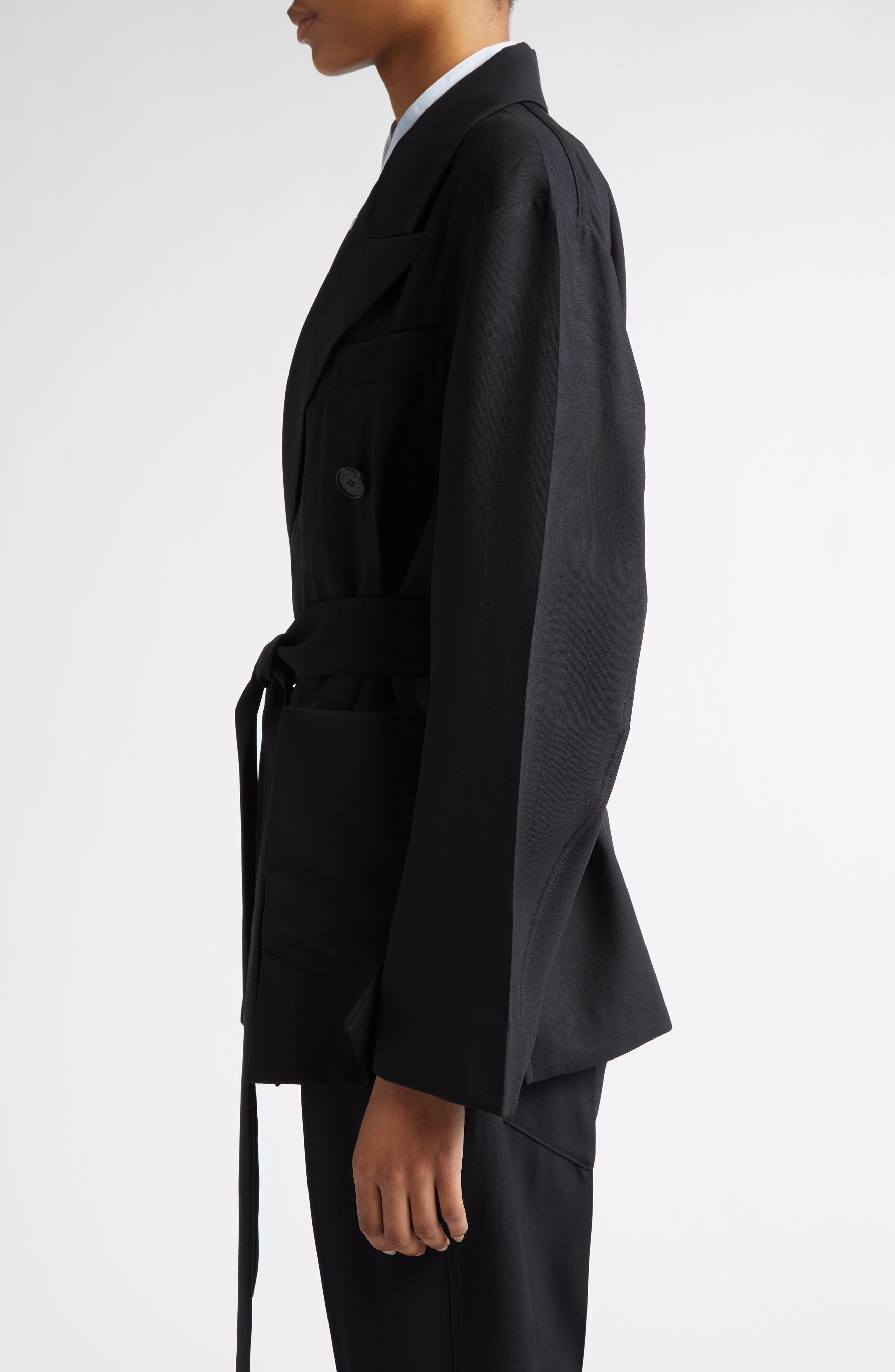 SETCHU Origami Belted Virgin Wool Blend Jacket in Black at Nordstrom - 4