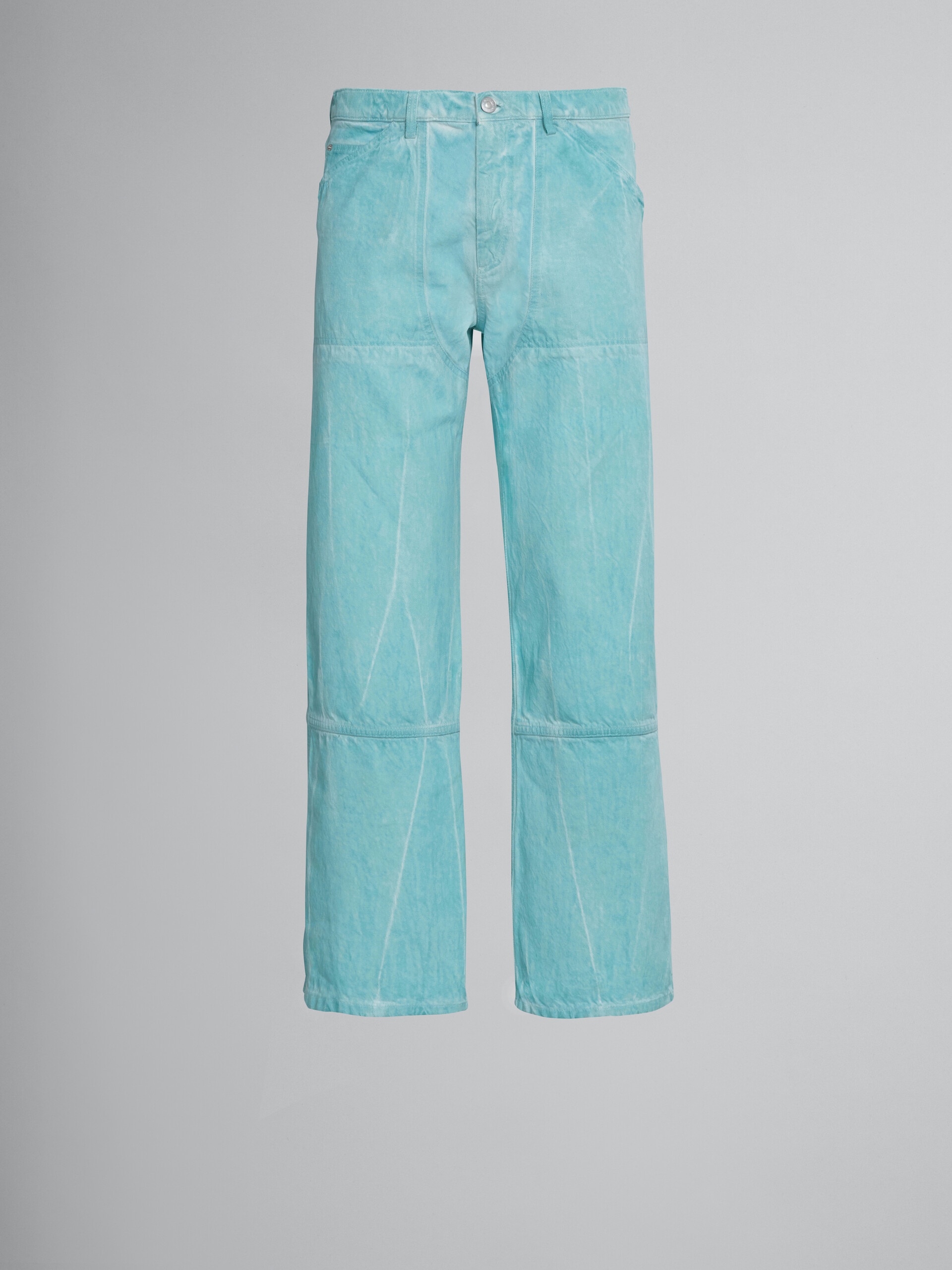 LOOSE TROUSERS IN TURQUOISE COTTON DRILL - 1