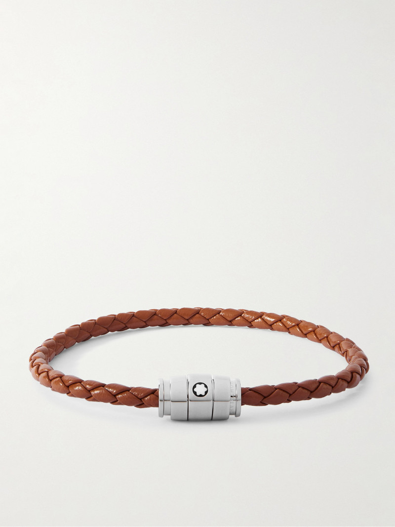 Meisterstück 3-Ring Stainless Steel and Woven Leather Bracelet 1