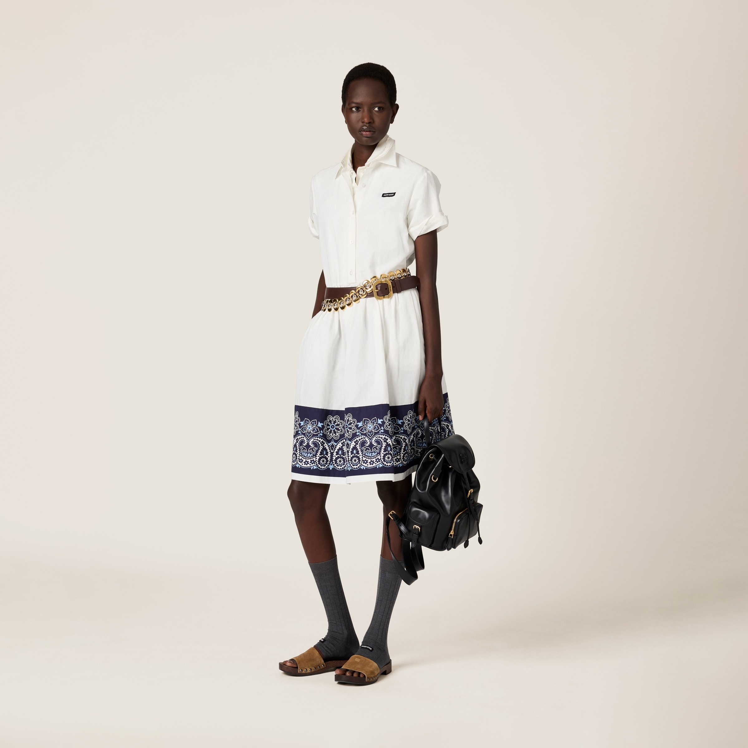 Slubbed poplin dress with print - 2
