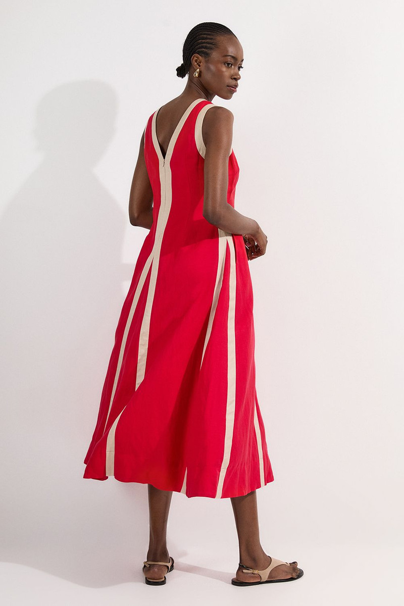 Contrast Linen Plunge Neck Woven Maxi Dress 5