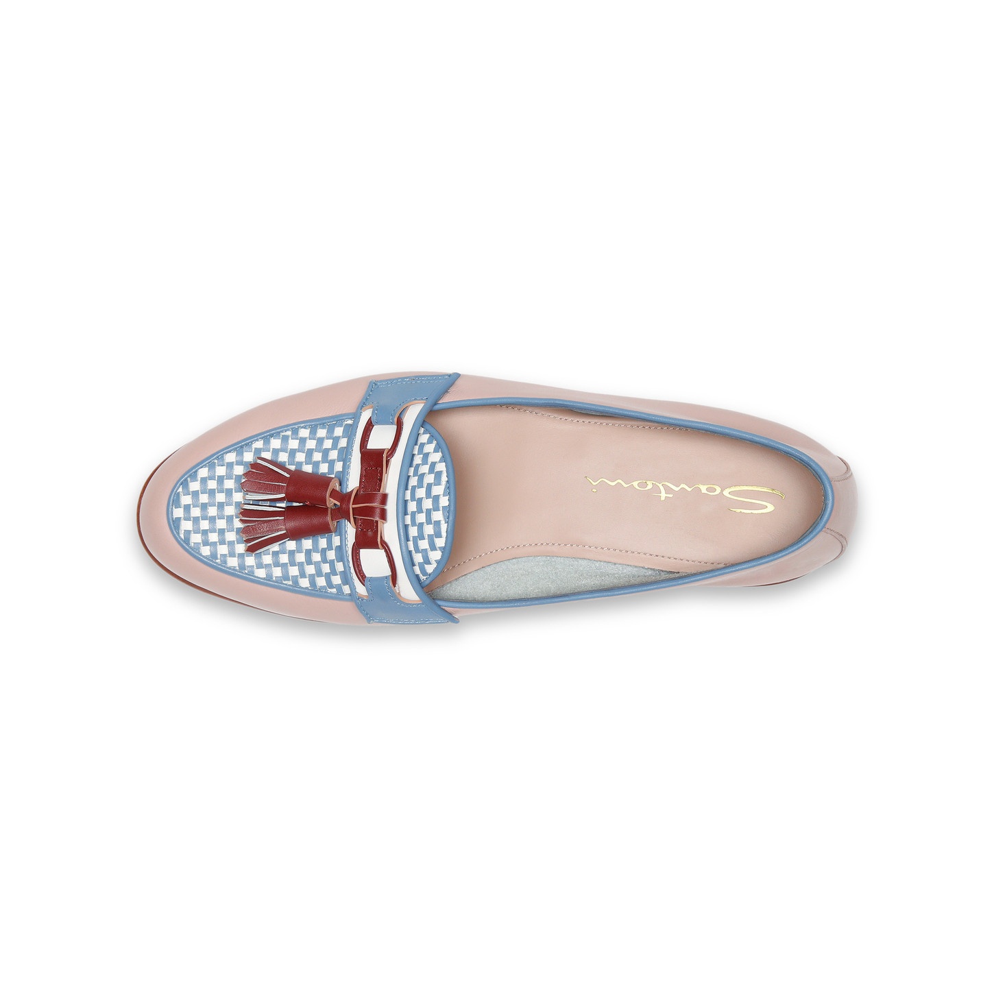 Women's pink and light blue leather Andrea tassel loafer - 5