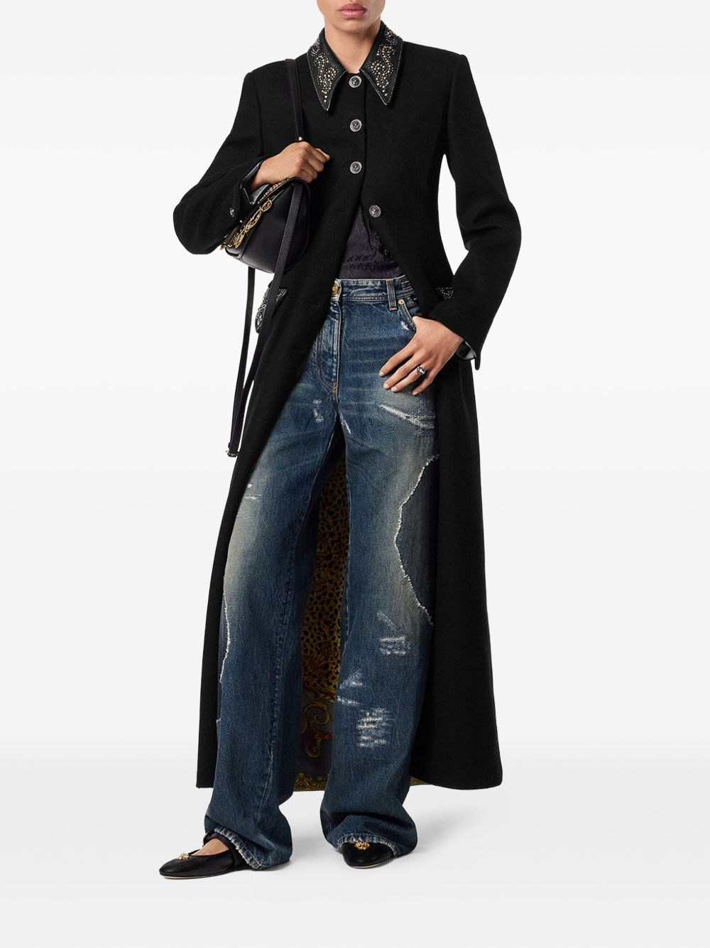 embellished-collar coat - 2