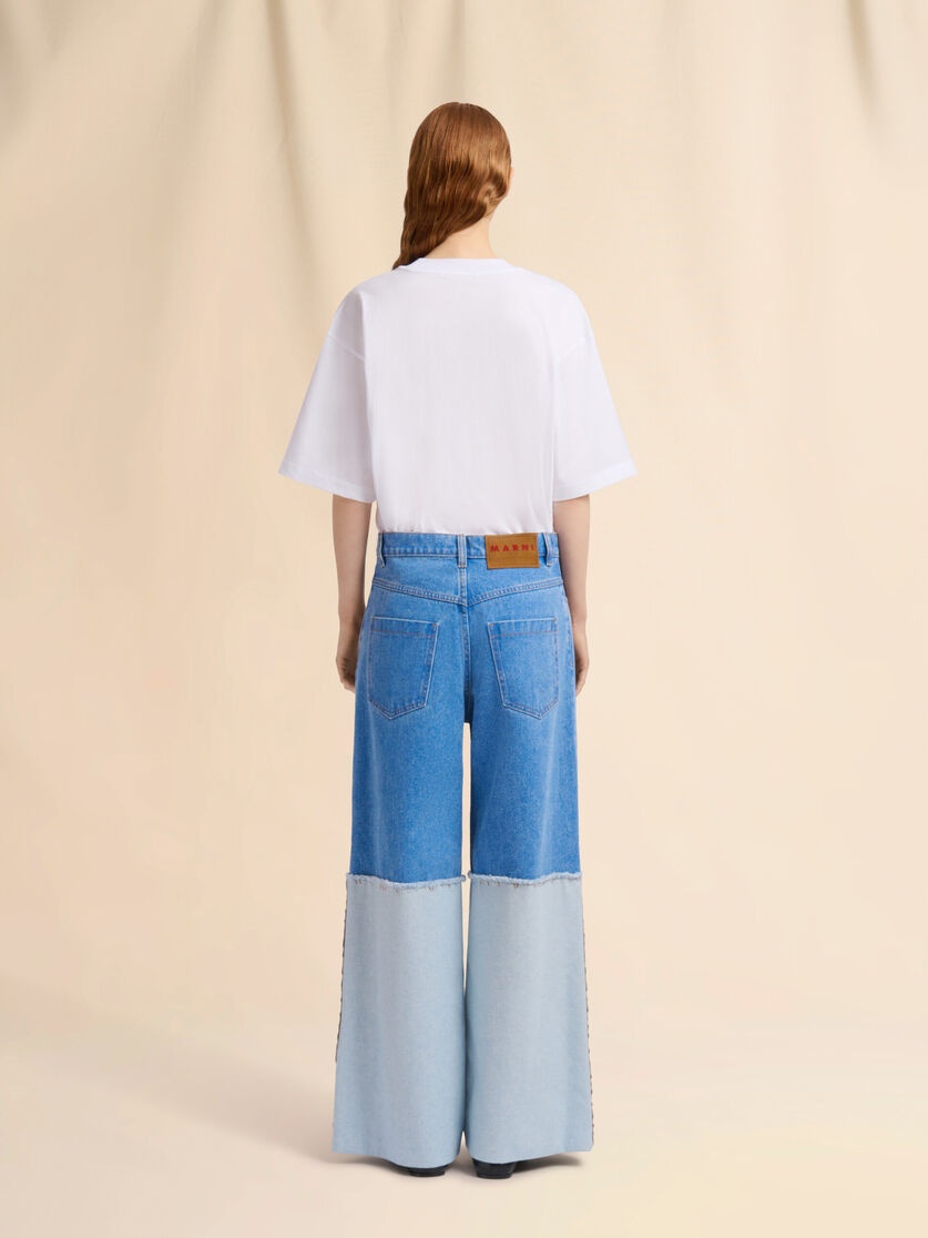 WIDE-LEG BLUE DENIM JEANS WITH EXTRA HIGH CUFFS - 3