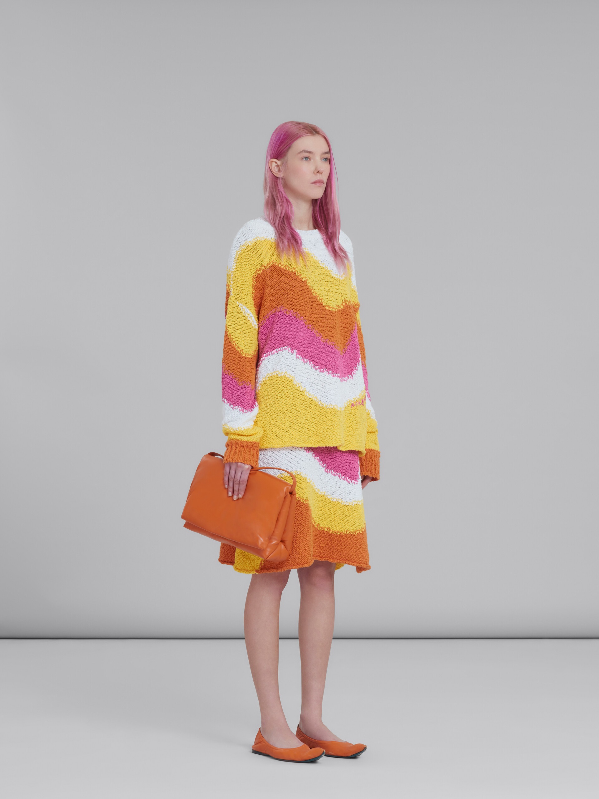 YELLOW COTTON JUMPER WITH WAVY STRIPES - 5