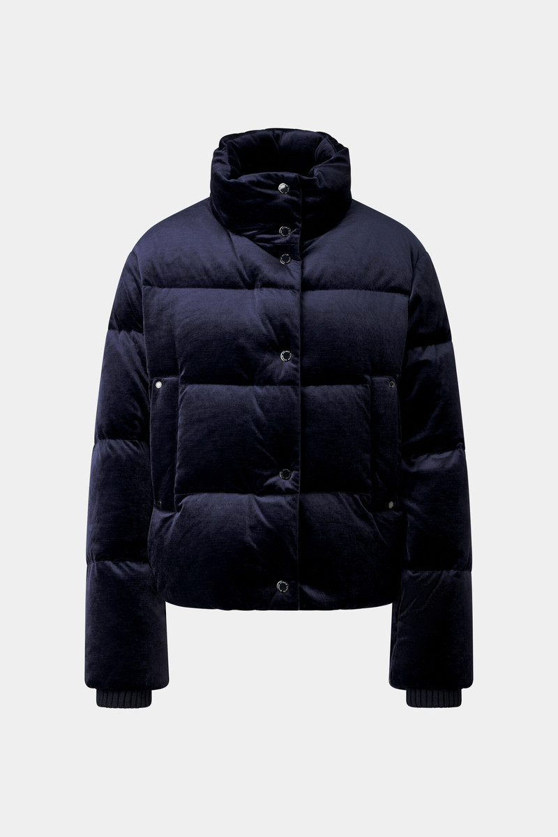 Oliva Velvet Down Jacket in Navy 1