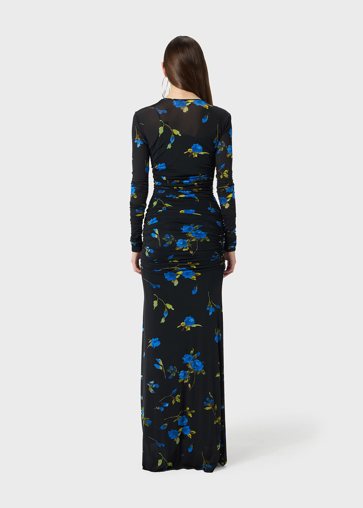 LONG SECOND SKIN JERSEY DRESS WITH ROSE PRINT - 4