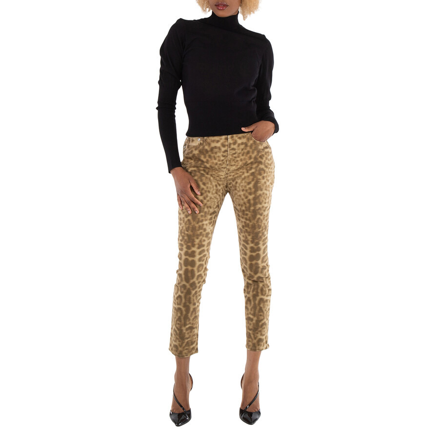 Burberry Ladies Beige Straight Fit Leopard Print Japanese Denim Jeans - 6