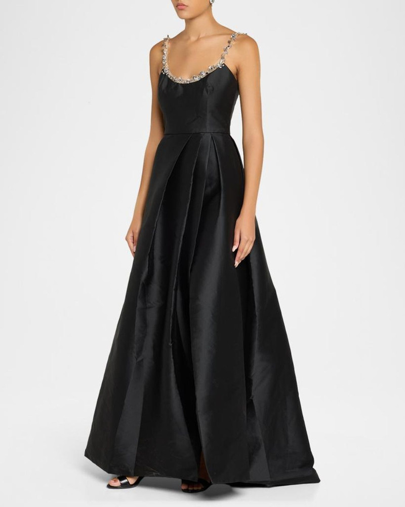 Crystal Scoop-Neck Pleated Mikado Silk Gown 4