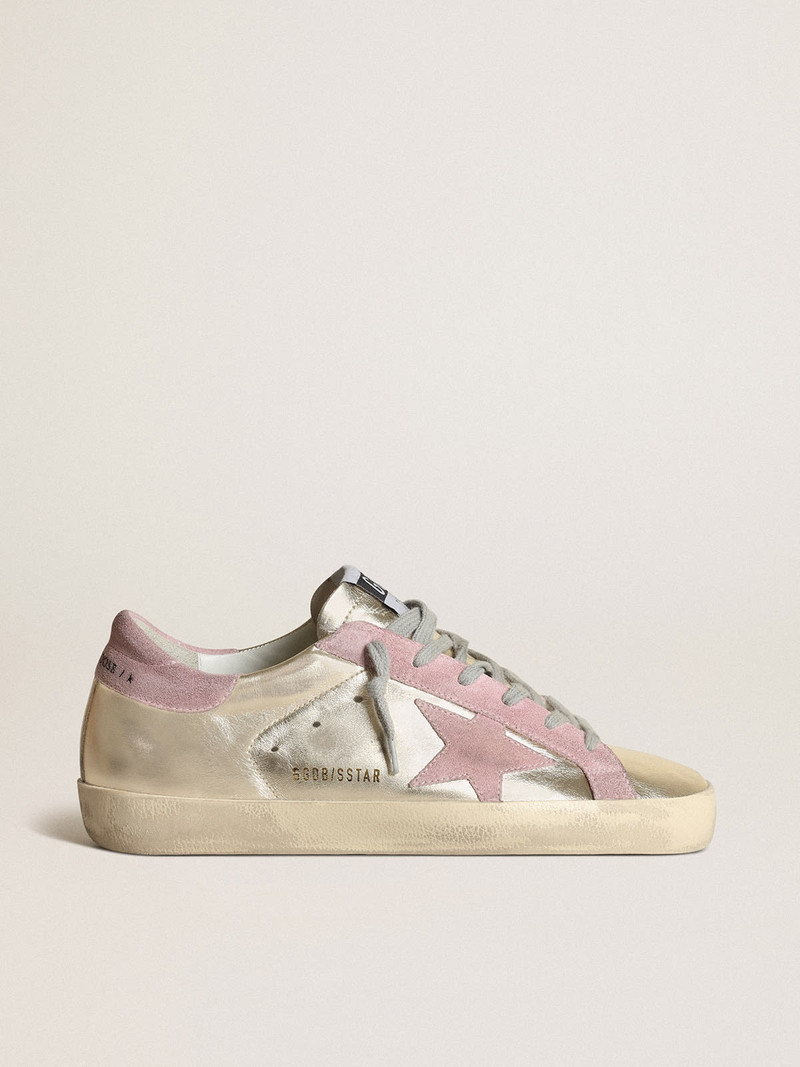 Super-Star LTD sneakers in platinum metallic leather with pink suede star and heel tab - 1