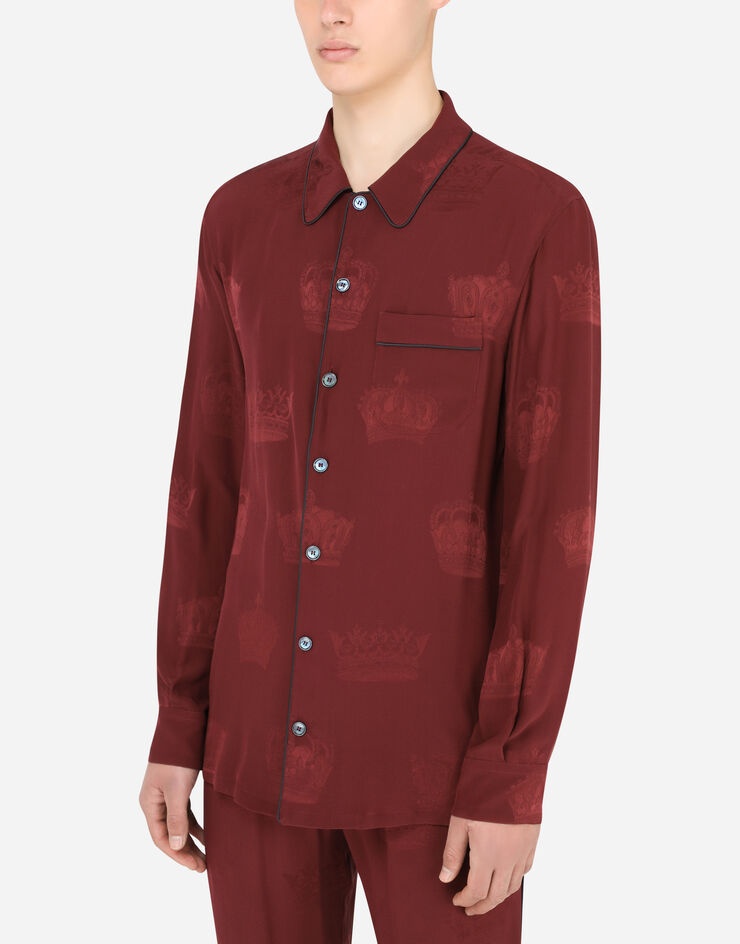 Silk pajama shirt with crown print - 4