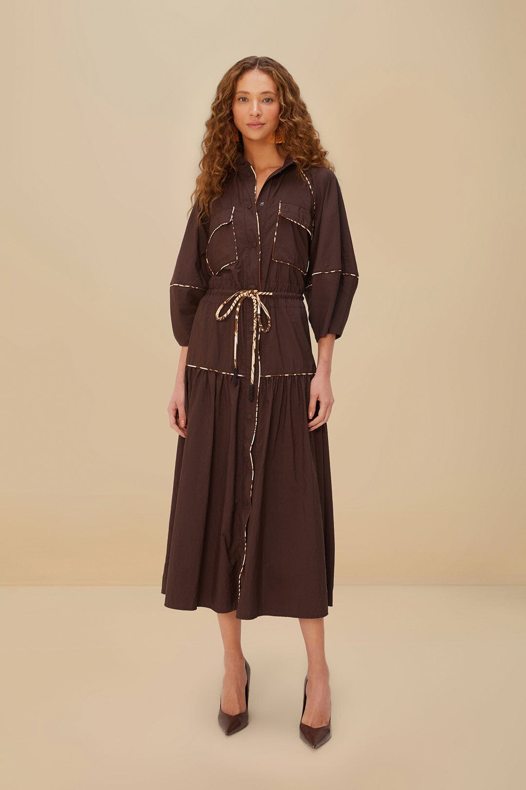 Brown Chemise Midi Dress - 1
