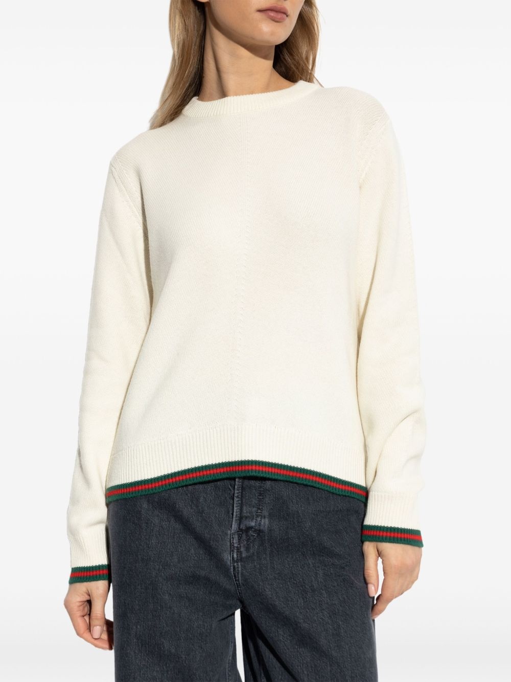 Web-stripe trim sweater - 3