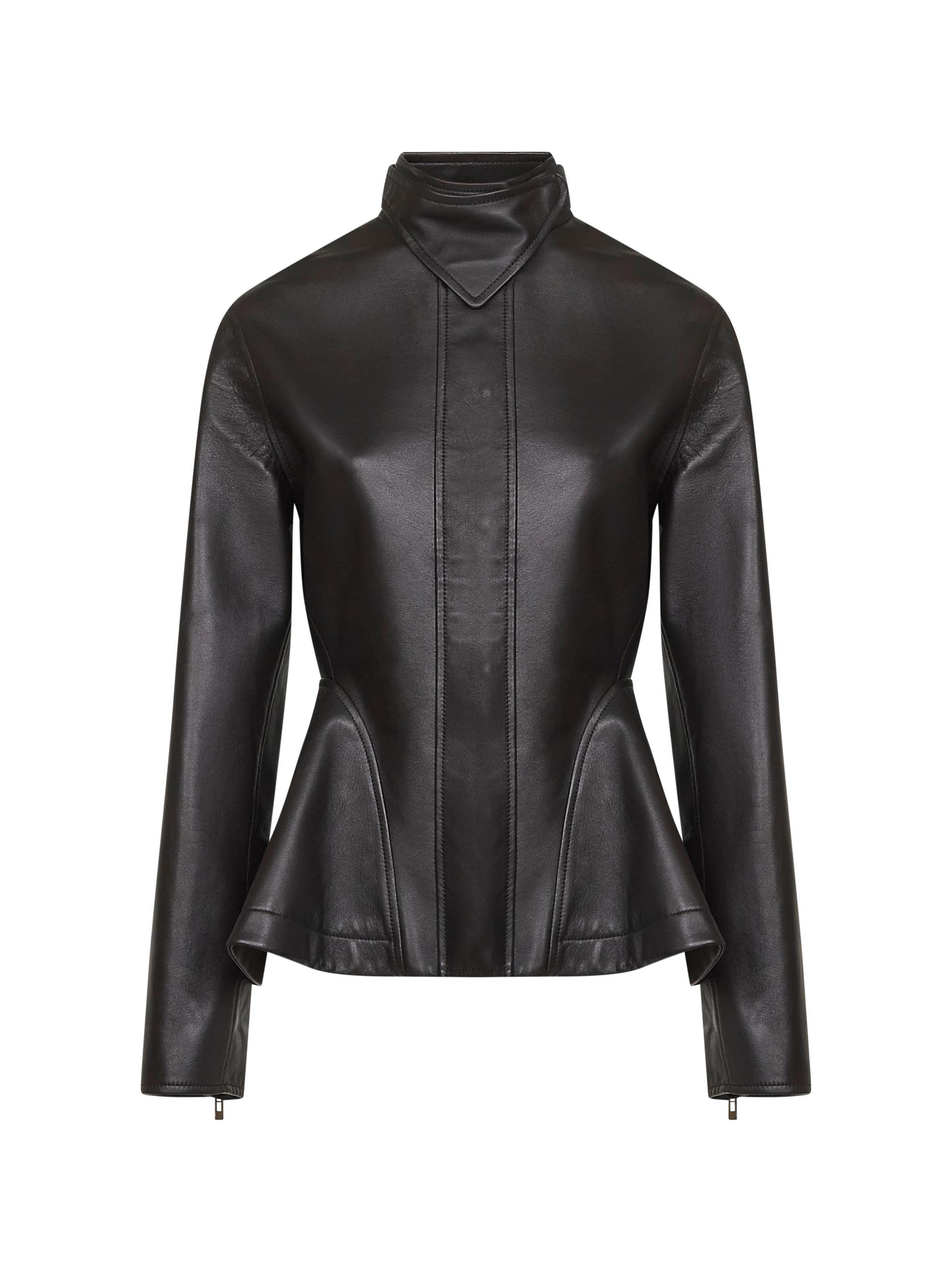 Black washed lambskin peplum jacket - 1