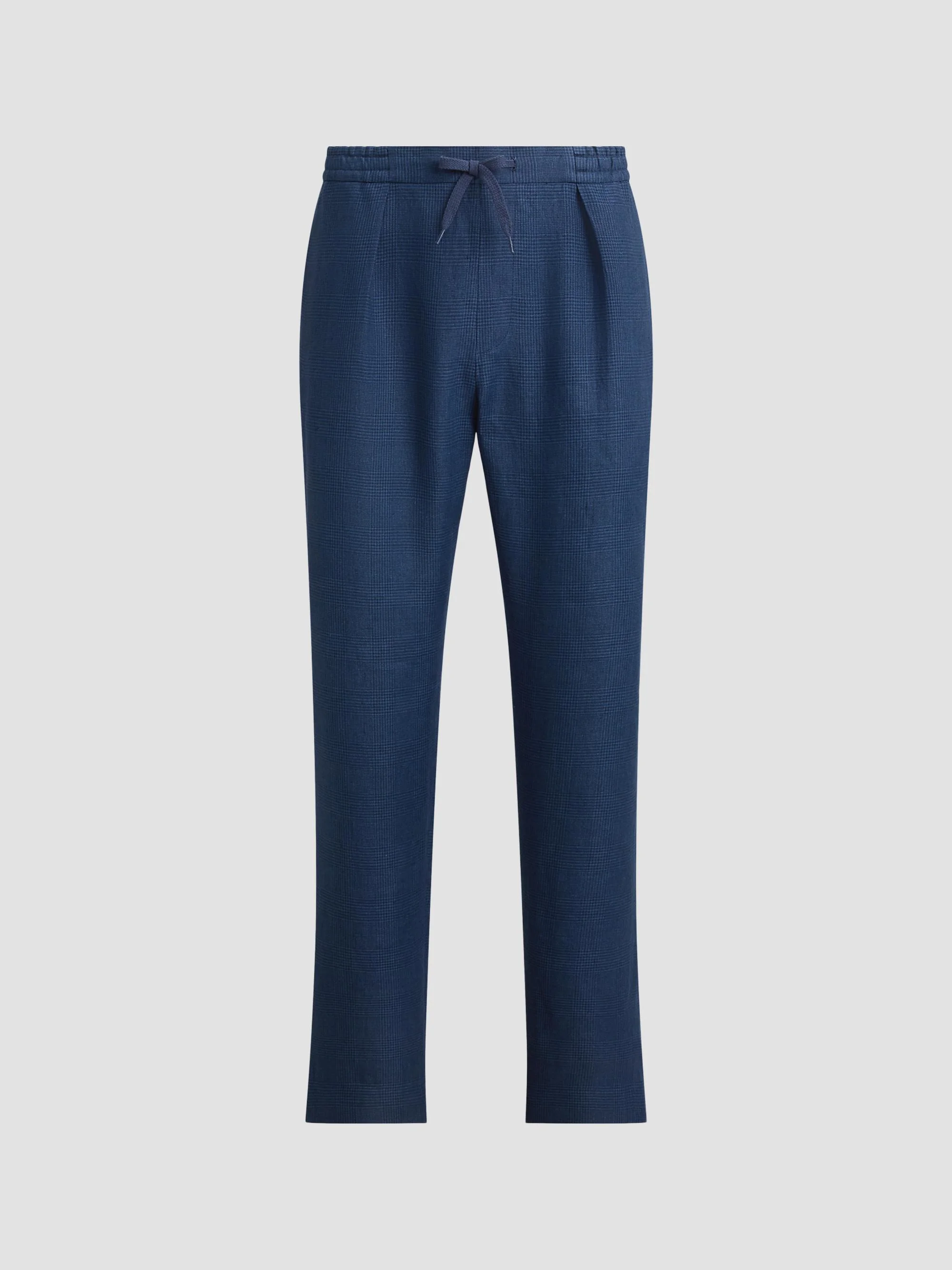 Men's Linen Glen Checked Trousers - Racing Navy - 1
