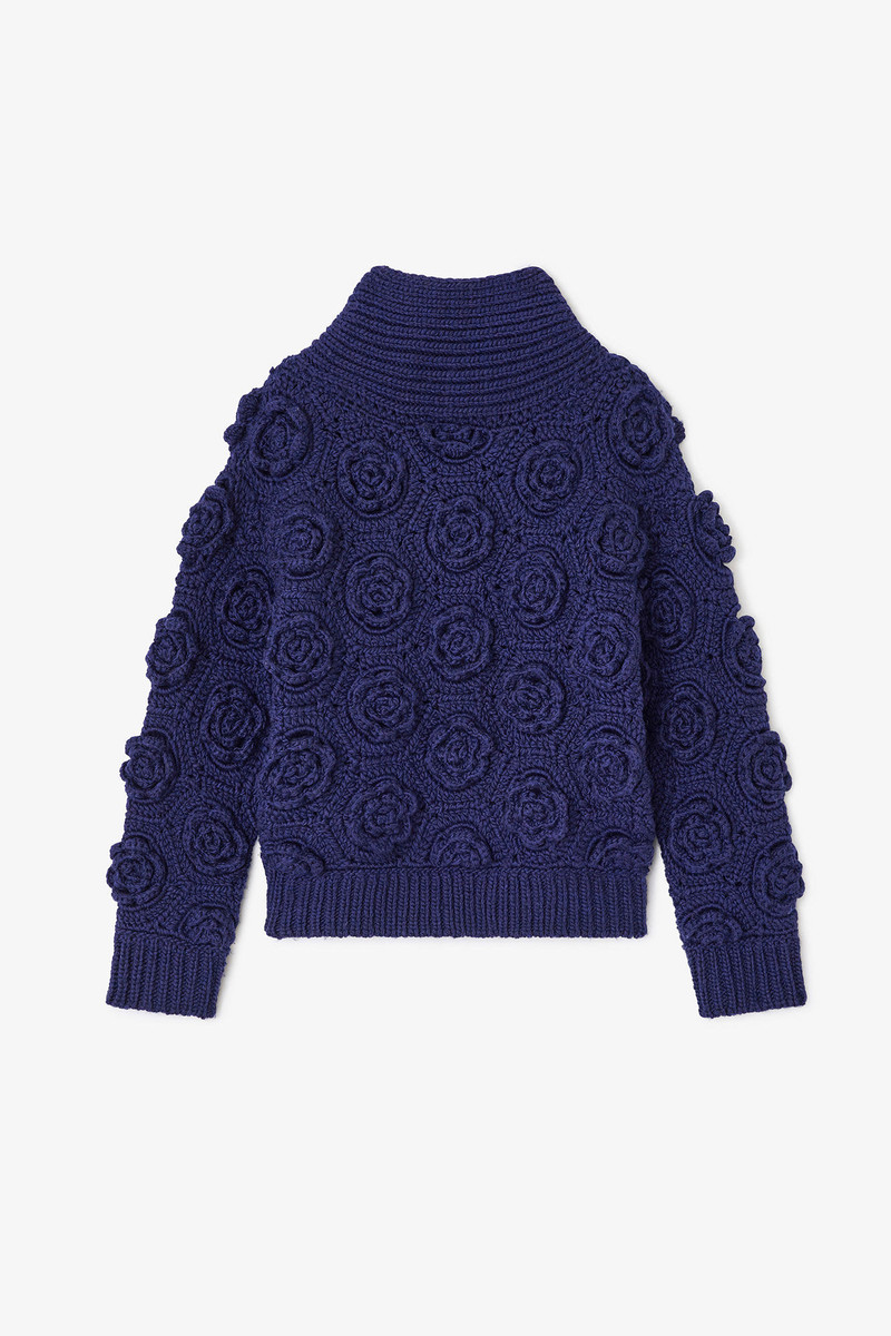 DARK BLUE FLOWER CROCHET SWEATER 1