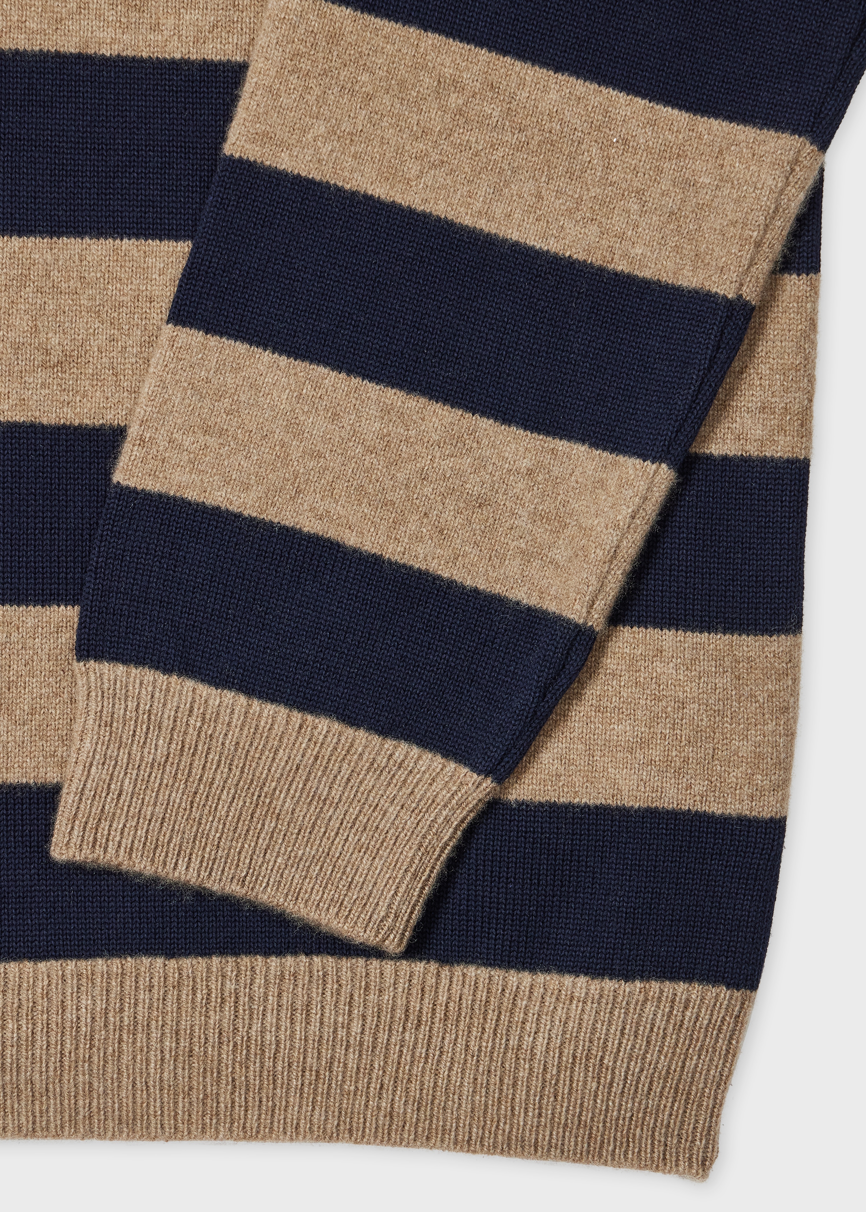 Women's Navy and Oatmeal Lambswool-Blend Striped Sweater - 2