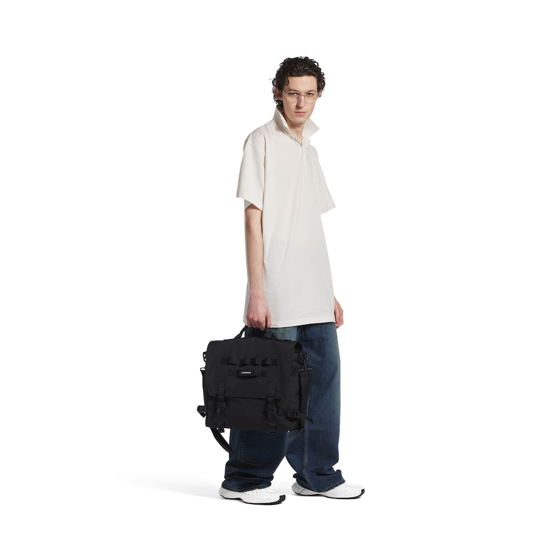 Men's Army Large Messenger Bag in Black - 7