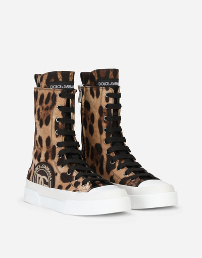 Dolce & Gabbana Cotton drill Portofino Light high-top sneakers with leopard print outlook