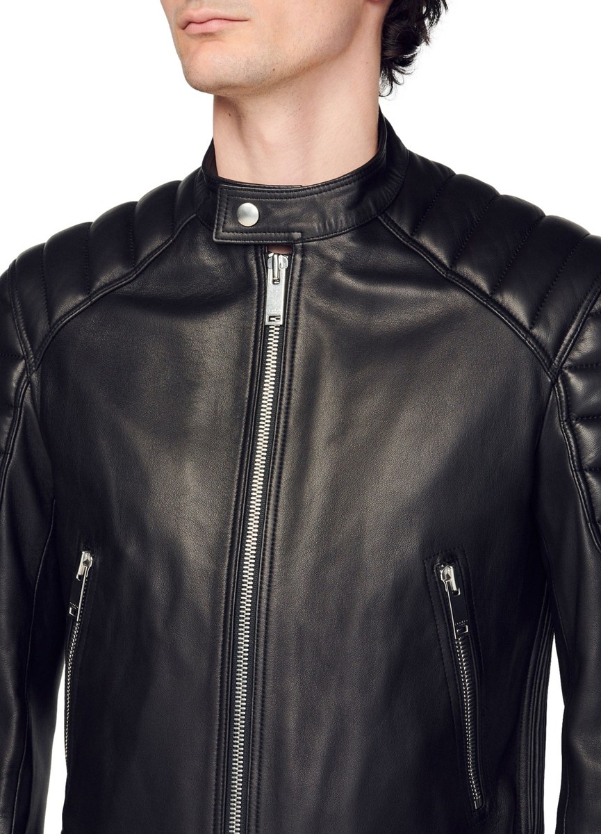 Leather jacket with quilted trims - 4