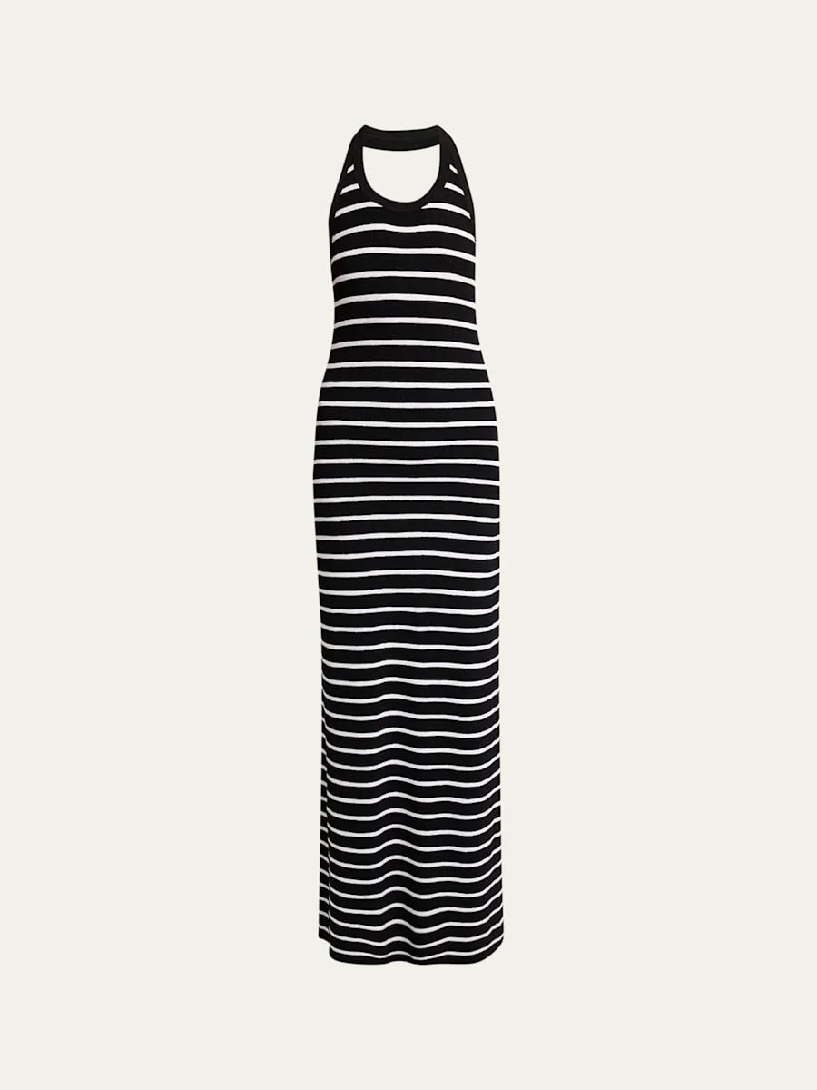 Meryl Striped Matte Viscose Rib Halter Maxi Dress - 1