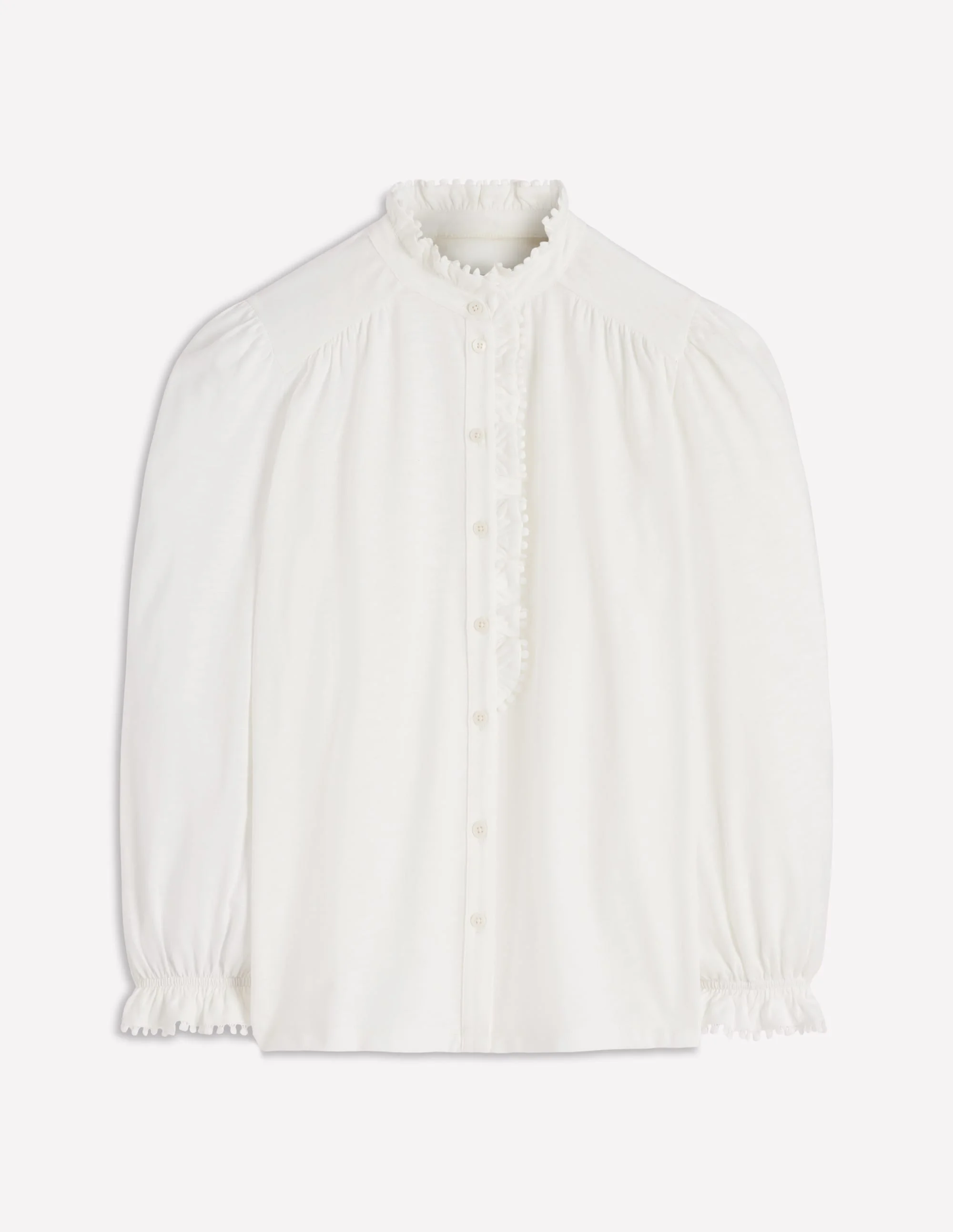 Emily Pom Detail Ruffle Shirt-Ivory - 1