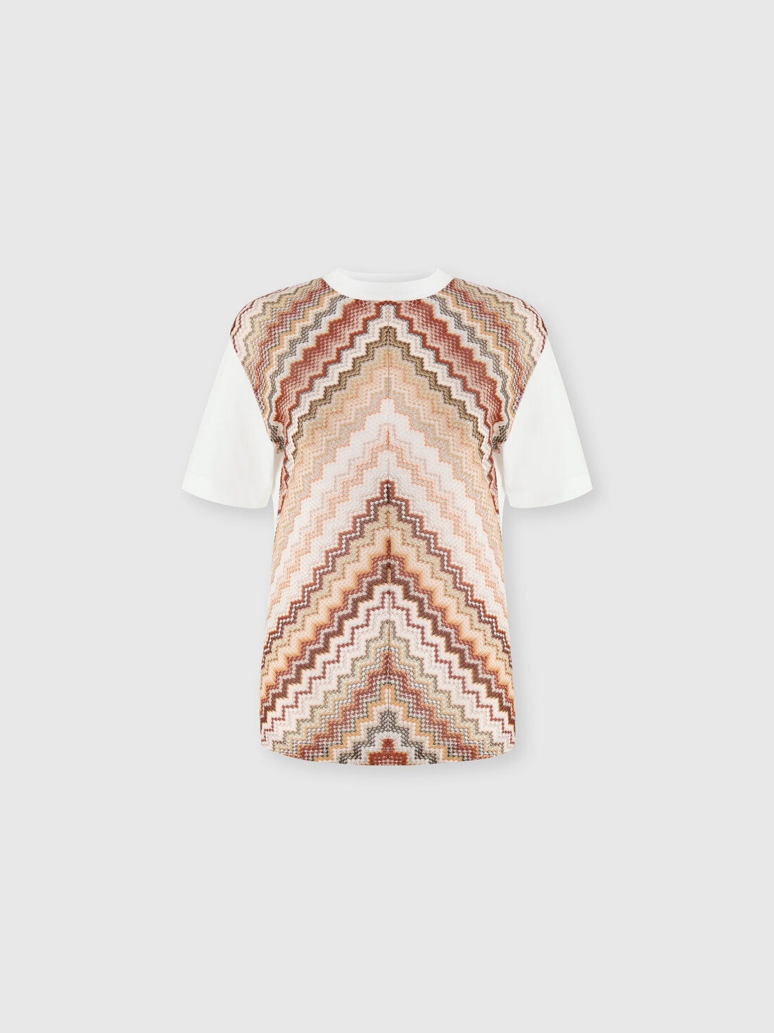 Crewneck T-shirt with lamé zig zag knit insert - 1