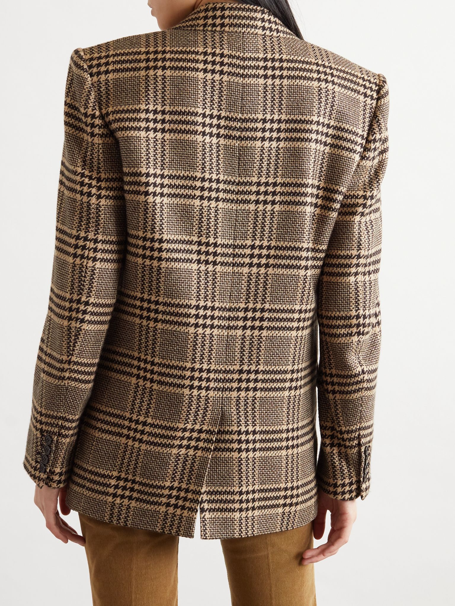 Double-breasted checked silk and cashmere-blend blazer Brown - 4