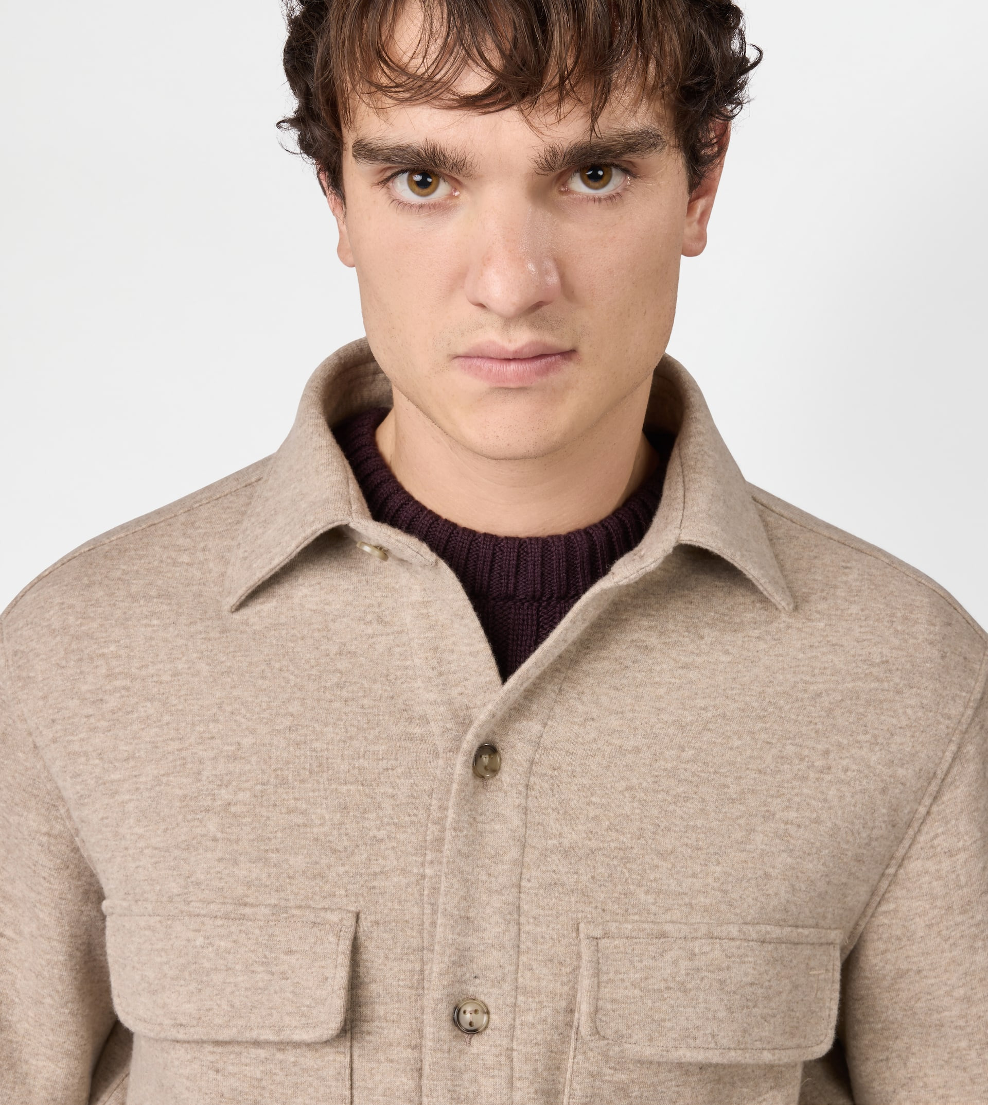 SHIRT JACKET IN CASHMERE BLEND JERSEY - BEIGE - 5
