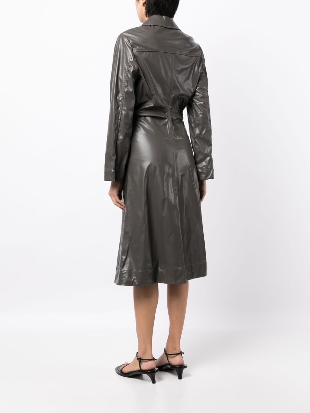 ruched faux-leather shirt dress - 4