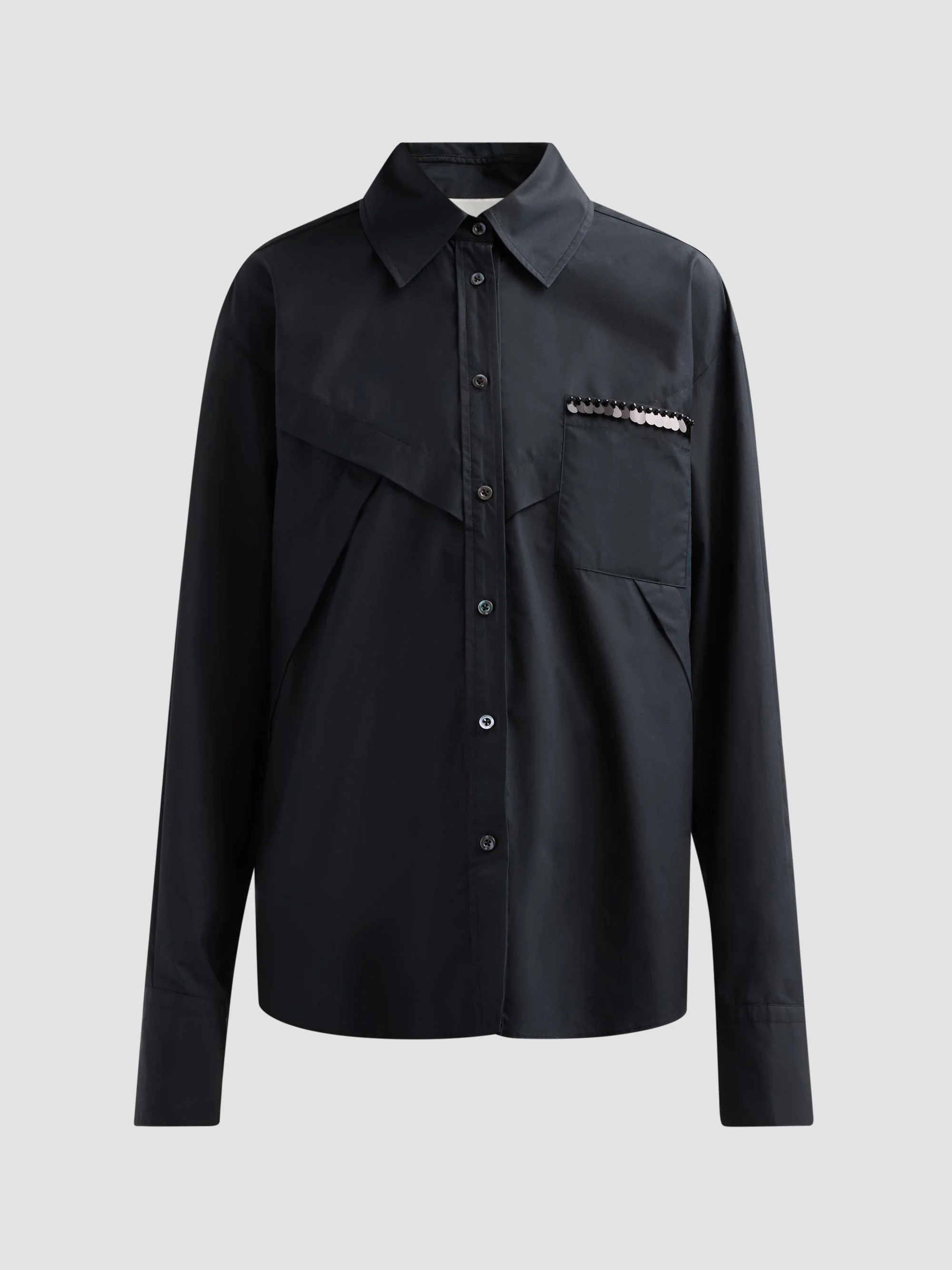Women's Embellished Cotton Poplin Shirt - Black - 1